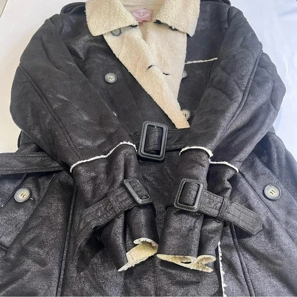 Romeo and juliet couture y2k trench double breasted teddy lined coat women Large - Picture 6 of 9